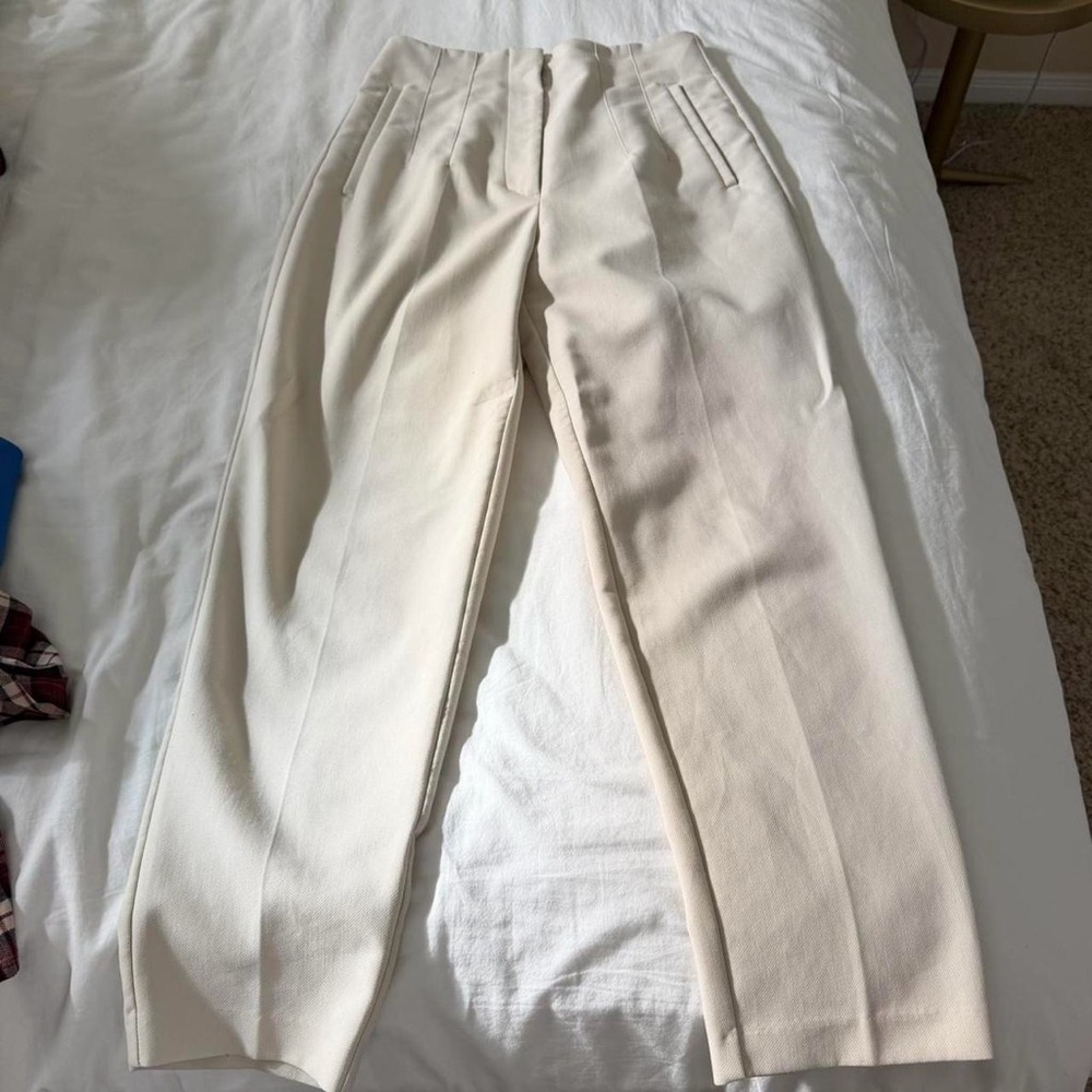 Zara Cream Pleated Womens Dress Pants